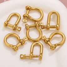 2PCS Stainless Steel Bow Shape Load Shackle Gold U Shape Screw Shackles Clasp Hook Parts Bag for Camping Hiking Jewelry Making