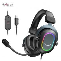 Fifine Dynamiczny zestaw słuchawkowy RGB do gier z mikrofonem Słuchawki nauszne 7.1 Dźwięk przestrzenny PC PS4 PS5 3 Opcje EQ Gra Film Muzyka