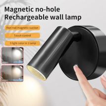 Magnetische LED-Wandleuchte, wiederaufladbar, Nachttischlampe, Touch-Schalter, 3 Farben, Strahler 360 °   Kabellose Drehung, dimmbar, für Schlafzimmer