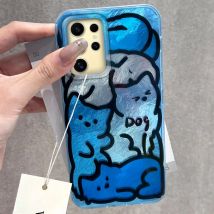 For Samsung Galaxy S25 Edge S24 S23 S22 S21 S20 FE Plus Ultra Line Puppy Blue Vortex Pattern Bumper Back Shockproof Phone Case