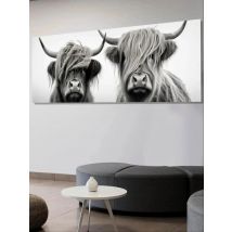 Modern Highland Cows Poster Canvas Print Black and White Longhorn Cow Picture Wall Art Painting Home Decor for Living Room