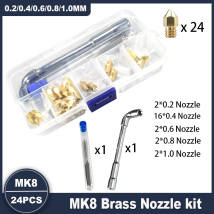 24pcs MK8 Brass Nozzle 0.2/0.4/0.6/0.8/1.0mm 3D Printer Extruder Nozzles Kit for Creality Ender 3/3 Pro/5/6 CR-10 Series
