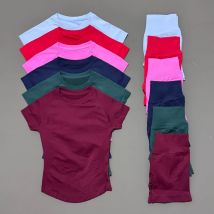 Conjunto Deportivo Histello de 2 Piezas para Mujer, Top de Manga Corta sin Costuras, Pantalones Deportivos con Efecto Scrunch, Traje de Entrenamiento, Conjuntos de Gimnasio y Fitness