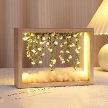 Dried Flower Photo Frame Handmade Hollow Wood Acrylic Material Doll Display Stands with Light Home Ornament Shelves DIY Gift