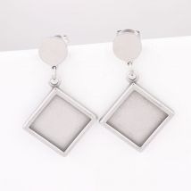 10pcs Stainless Steel Fit 12mm Square Cabochon Earring Base Setting Blanks Diy Post Earrings Bezel Studs Findings