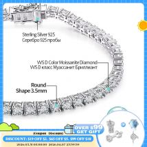 ATTAGEMS 4.0mm 5.0mm DVVS1 Pass Diamond Test Round Cut Moissanite Tennis Bracelet White Gold Plated 925 Silver Jewelry for Women