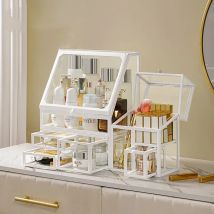 Glass Makeup Organizer Box Cosmetic Lipsticks Brush Jewelry Storage Holder Luxury Home Desktop Rack Bathroom Shelves