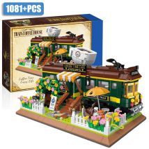 Kreative Retro-Zug-Kaffeehaus-Bausteine in Miniaturformat, Stadtansicht-Zug-Kaffeehaus-Bausteine, Spielzeug-Geschenke für Kinder