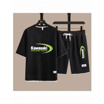 Summer 2025 men's new Kawasaki Racing Team logo short sleeved shorts two-piece set Man street casual sports fashion set