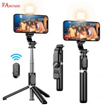 FANGTUOSI 2024 New Wireless selfie stick tripod Bluetooth Foldable Monopod With Led light remote shutter For iphone Wholesale