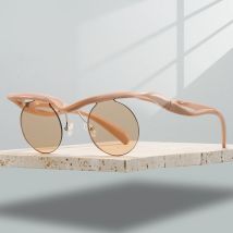 KAMMPT Mode Unregelmäßige Urlaub Strand Sonnenbrille Frauen Halbrand Runde Shades Luxus Marke Vintage Punk Anti UV Sonnenbrille