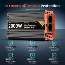 1000 W/2000 W reiner Sinus-Wechselrichter, 12 V auf 220 V, hocheffiziente Konvertierung mit 2 AC-Ausgängen, 1 USB-Schnittstellen-Fernschalter