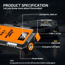 2000A Jump Starter Accumulatori e caricabatterie di riserva Avviamento portatile per batteria per auto 8000mAh per dispositivo di avviamento di emergenza per auto 12V