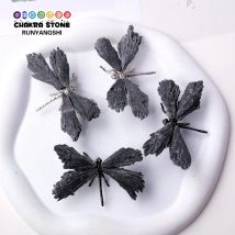 1PC Natural Crystal Mini Black Tourmaline Feathered Dragonfly Creative Handicraft Jewelry Halloween Christmas Gift
