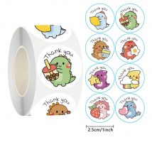 50/100/500 pezzi 1 pollice grazie adesivi etichette dinosauro cartone animato per l'imballaggio etichette da forno regali Seal Decor adesivi per bambini