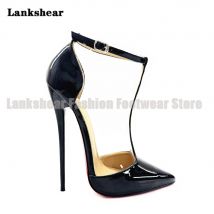 Black Patent Leather Stiletto Heels Sandals Pointed Toe Ankle Strap High Heels Women Shoes Summer Sandalias De Mujer Verano