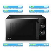 Toshiba-horno microondas MW2-MM20P(BK), 20 l, 800 W, 5 niveles de potencia con función de