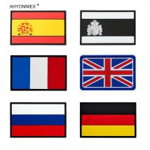 1PC PVC Material Spanien UK Russland Deutschland Frankreich Flagge Patch Taktische Militärische 3D Gummi Aufkleber Für Jeans Kleidung Taschen abzeichen
