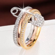 Verbindung Drei Schichten Pin Ringe für Frauen CZ Zirkonia Stapelbare Ringe Edelstahl Neujahr Geschenk Party Schmuck