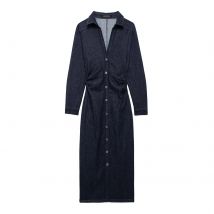 2024 herbst frauen Lange Kleider Plissee Dekoration Lange Ärmeln Hemd Denim Kleid Temperament Schlank frauen Kleid