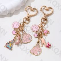 Niedliche rosa Uhr, Schlosskrone, Prinzessin, Emaille-Schlüsselanhänger, schöner FatTonny-Schlüsselanhänger für Frauen und Mädchen, gutes Geschenk, handgefertigtes Schmuckset