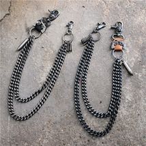 Double Gun Bullet Keychain Pendant Cowhide Metal Pants Chain Thick Double HipHop Punk Waist Chain Accessories Gifts Wholesale