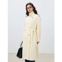Ziqiao Frauen Beige Langen Graben 2025, Frühling drehen-unten Kragen Temperament Einfache Trenchcoat Mit Schärpen Weiblichen Mantel 25ZQ91030