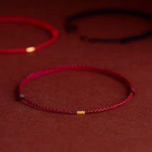 Moda ręcznie robione koraliki w kolorze złotym czerwona lina bransoletki na szczęście regulacja długości koło Charm bransoletki dla kobiet prezent dla miłośników mężczyzn