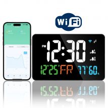 Tuya wifi desktop uhr kalender intelligentes thermometer hygrometer mit digitaler led-anzeige unterstützung wifi auto-kalibrierung