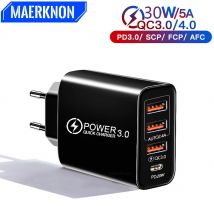 PD 30W USB Type C Charger Mini Quick Charge 3.0 4 Ports QC3.0 Fast Chargers for iPhone 12 Samsung Xiaomi Mobile Phone Charger