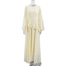 Robes for Woman Elegant O Neck Solid Ruffles Party Pleated Dress Spring Autumn Flare Sleeve Tie-up Slim Female Clothing Vestidos