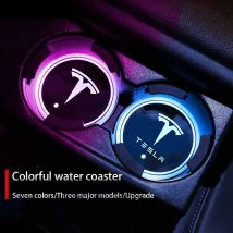 For Tesla ModelY/3 /S/ X Auto Accessories 2Pcs 7Colors Car LED Luminous Water Cup Pads Auto Coaster Mats Central Control Coaster