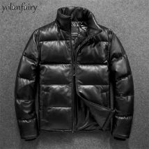 Natur lederjacke Herren Daunen jacken dicken schlanken Stehkragen lässig Schaffell Kapuze Puffer jacke Herren Wintermantel Casaco f