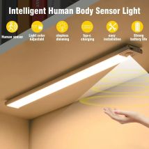 Luz nocturna LED inalámbrica de 80 cm para cocina, con sensor de movimiento, tira LED delgada, recargable por USB, para armario, guardarropa, interior.