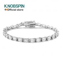 KNOBSPIN 3x5mm Smaragd Zirkon Tennisarmband S925 Sterling Silber vergoldet 18k Weißgold mit GRA Feines Armband für Damen Herren