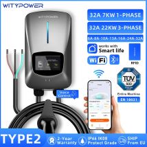 Stacja ładowania EV WityPower Typ 2 7KW Wallbox 22KW z RFID, indukcyjna ładowarka do samochodów elektrycznych, sterowanie przez aplikację, terminal do ładowania pojazdów.