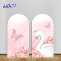 Engel Schwan Bogen Hintergrund Abdeckung Aquarell rosa Schmetterling Blumen süße Mädchen Geburtstag Party Dekor Baby Dusche Photozone Hintergrund