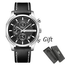2025 neue Männer Sportuhr Schwarz Militär Leder 44mm Timing Multifunktionale Casual Business Stil Quarzwerk Armbanduhren
