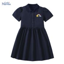 Little Maven 2025 Sommer Neue Kinderkleidung Baby Mädchen Kinderkleidung Gestickte Cartoon Regenbogen Polo Kleider 2–7 Jahre