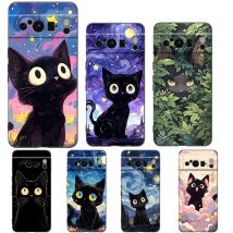 Künstlerische schwarze Katze Sternennacht Handyhülle für Google Pixel 9 8 7 6 Pro XL 8A 7A 6A TPU-Schale Weiche stoßfeste schwarze Abdeckung