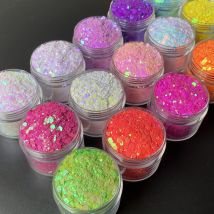 2oz (57g) Shaker Bulk Opal Chunky Nail Sequins Mixed Sizes Neon Pearl Iridescent Glitter for Snow Globe Tumbler