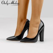 Onlymaker Damen-Slip-On-Schuhe mit spitzem Zehenbereich, Blockabsatz, klobiger Absatz, Hochzeit,