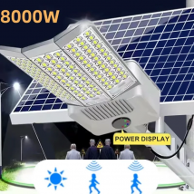 Lampy solarne uliczne 8000W, zewnętrzne, komercyjne, na parking, z czujnikiem zmierzchu do świtu, solarne reflektory bezpieczeństwa, lampa solarna na podwórko, drogę.