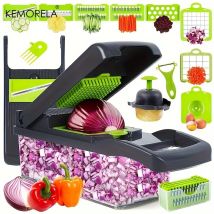 KEMORELA 16-in-1-Gemüseschneider, Zerkleinerer mit Korb, multifunktionale Reibe für Obst, Kartoffeln, Zwiebeln, Fleischwolf für die Küche