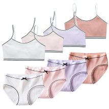 1/4 Sets Girls Vest Bra Panty Set Solid Teenage Girl Camisole Cotton Children Underwear Sets Youthful Girls Panties Kids Bras