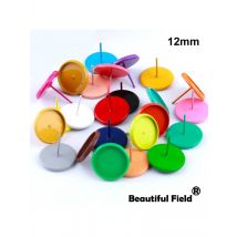 30pcs Fit  12mm  Cabochons Earrings Base Ear Setting Colorful Plated Round Cameo Base Blank Rose Red With Plug