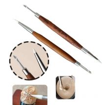 1PC Wood Double Head Nail Art Brush Silicone Spatula Brush Carving Flower Painting Pen Stainless UV Glue Mixed DIY Manicure Tool