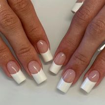 24pcs Simple White French Style False Nails Medium Coffin Nude Color Press On Nails Ins Style Detachable Fake Nail For Women