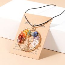 JD Chip di cristallo naturale 7 Chakra Collana con ciondolo albero della vita Colore oro Saggezza Reiki Gioielli di energia curativa Regalo di coppia fortunata