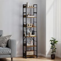 YITAHOME Libreria a 6 livelli, ripiano industriale in legno con struttura in metallo con 4 ganci, portaoggetti per soggiorno, ufficio, marrone rustico